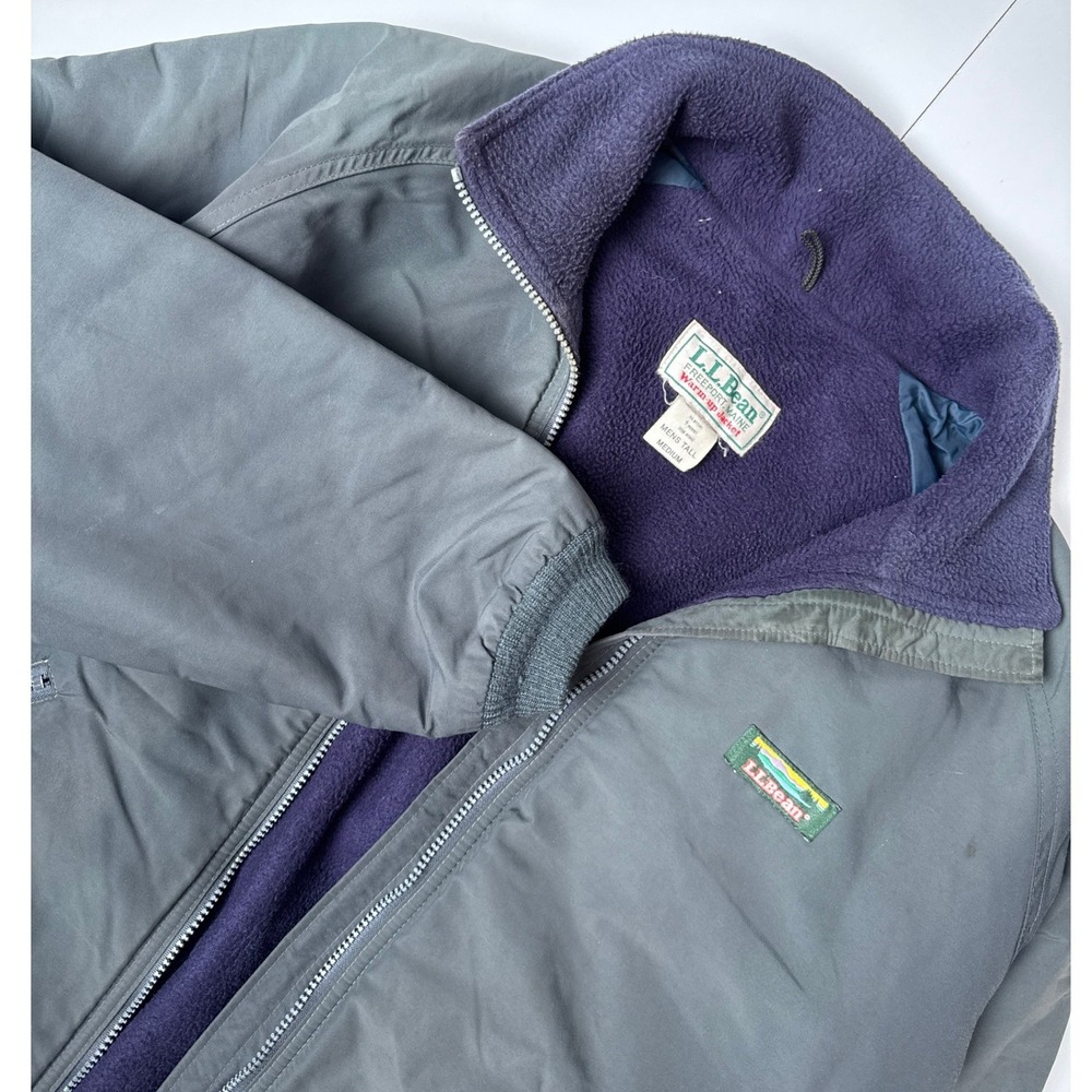 Vintage LL Bean Warm-up Jacket Mens Medium Gray Purple Fleece Lined Made in USA
